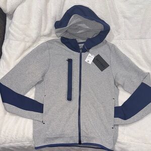 Men’s or Women’s Raw-Gear Athletic Light Gray and Navy Hoodie. Men’s small. NEW